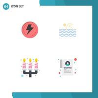 4 Universal Flat Icons Set for Web and Mobile Applications bolt water industry sport candle dinner Editable Vector Design Elements