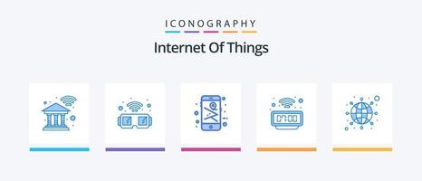 Internet Of Things Blue 5 Icon Pack Including internet. watch. map. smart. clock. Creative Icons Design vector
