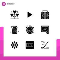 Modern Set of 9 Solid Glyphs Pictograph of medicine hospital banking health wallet Editable Vector Design Elements