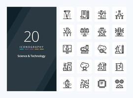 20 Science And Technology Outline icon for presentation vector