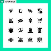 16 User Interface Solid Glyph Pack of modern Signs and Symbols of time dollar romantic night budget internet Editable Vector Design Elements