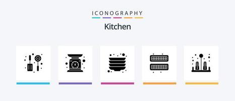 Kitchen Glyph 5 Icon Pack Including . salt. plate. pepper. ice. Creative Icons Design vector