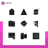 9 Creative Icons Modern Signs and Symbols of down download fast food folder document Editable Vector Design Elements