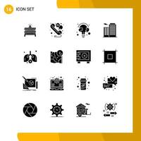 User Interface Pack of 16 Basic Solid Glyphs of lungs building telephone apartment puzzle Editable Vector Design Elements