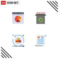 conjunto moderno de 4 iconos y símbolos planos, como datos de configuración de sitios web interactivos de negocios, elementos de diseño vectorial editables vector