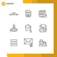 Set of 9 Commercial Outlines pack for venetian mask shut arrow date Editable Vector Design Elements