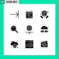 Mobile Interface Solid Glyph Set of 9 Pictograms of connect glass fire view find Editable Vector Design Elements