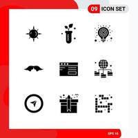 Set of 9 Vector Solid Glyphs on Grid for internet men idea male hipster Editable Vector Design Elements