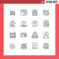 Universal Icon Symbols Group of 16 Modern Outlines of assistant sea shipping river fish Editable Vector Design Elements