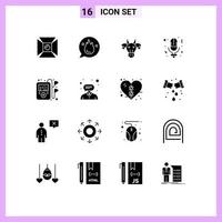 Set of 16 Modern UI Icons Symbols Signs for women microphone training day indian Editable Vector Design Elements