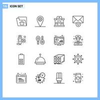 Group of 16 Modern Outlines Set for research extension office cable message Editable Vector Design Elements