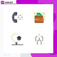 conjunto moderno de 4 iconos planos pictograma de aplicaciones que aprenden elementos de diseño de vectores editables de la universidad de la cartera del teléfono