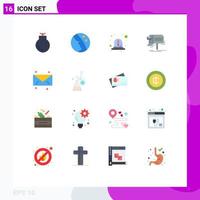 User Interface Pack of 16 Basic Flat Colors of mail marketing alert email siren Editable Pack of Creative Vector Design Elements