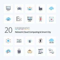 20 Network Cloud Computing And Smart City Flat Color icon Pack like garbage waste lost flow computing vector