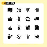 Group of 16 Solid Glyphs Signs and Symbols for shopping cart basket innovation receiving sms sms Editable Vector Design Elements