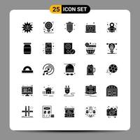 Modern Set of 25 Solid Glyphs and symbols such as day player coding video programing Editable Vector Design Elements