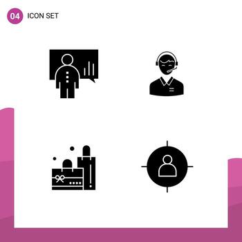 4 Universal Solid Glyphs Set for Web and Mobile Applications analytics man man business service Editable Vector Design Elements