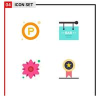 Pictogram Set of 4 Simple Flat Icons of parking chamomile place celebration flower Editable Vector Design Elements