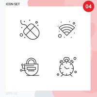 Set of 4 Commercial Filledline Flat Colors pack for computer passward technology lock time Editable Vector Design Elements