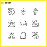 Pictogram Set of 9 Simple Outlines of computer envelope config email service Editable Vector Design Elements