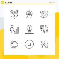 Group of 9 Modern Outlines Set for bulb graph medical corporate analytics Editable Vector Design Elements