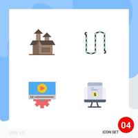 4 Universal Flat Icons Set for Web and Mobile Applications management video product jewelry setting Editable Vector Design Elements