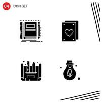 4 Creative Icons Modern Signs and Symbols of book creating blueprint pocket circus bulb Editable Vector Design Elements