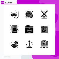 9 User Interface Solid Glyph Pack of modern Signs and Symbols of detail folder education phone book book Editable Vector Design Elements