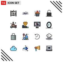 16 Flat Color Filled Line concept for Websites Mobile and Apps oil unlock cake security padlock Editable Creative Vector Design Elements