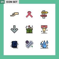 Modern Set of 9 Filledline Flat Colors Pictograph of political present navigation love back Editable Vector Design Elements