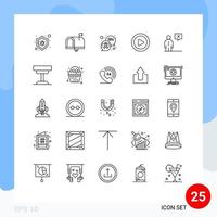 25 Universal Line Signs Symbols of communication video in box play cancer sign Editable Vector Design Elements