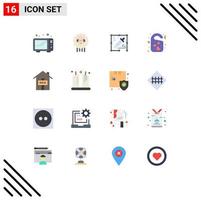 símbolo de icono universal grupo de 16 colores planos modernos de casa vendida etiqueta de puerta creativa corazón paquete editable de elementos de diseño de vector creativo