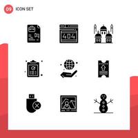 9 Universal Solid Glyphs Set for Web and Mobile Applications task ok mosque copy pray Editable Vector Design Elements