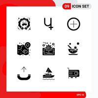 Universal Icon Symbols Group of 9 Modern Solid Glyphs of analytics strategy crypto currency map heart Editable Vector Design Elements