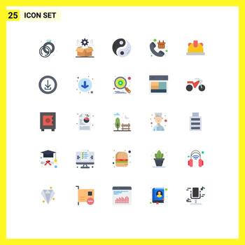 25 User Interface Flat Color Pack of modern Signs and Symbols of shop basket polarity cart yin Editable Vector Design Elements