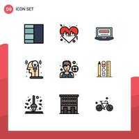 Mobile Interface Filledline Flat Color Set of 9 Pictograms of pen player hardware football man Editable Vector Design Elements