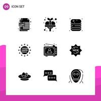 9 User Interface Solid Glyph Pack of modern Signs and Symbols of ad privacy beef law shop Editable Vector Design Elements