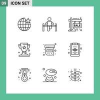 Pictogram Set of 9 Simple Outlines of bottle cup man award sign Editable Vector Design Elements