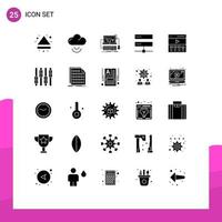 Group of 25 Modern Solid Glyphs Set for communication hosting online digital connection Editable Vector Design Elements