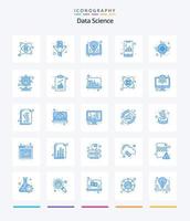 ciencia de datos creativa 25 paquete de iconos azules como teléfono inteligente. documento. embudo. analítica. conocimiento vector