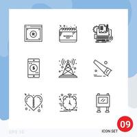 9 Thematic Vector Outlines and Editable Symbols of dollar mobile celebrate application paper Editable Vector Design Elements