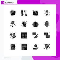 Pack of 16 creative Solid Glyphs of new year chinese alert sunflower flower Editable Vector Design Elements