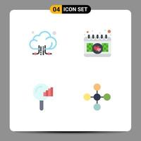 Mobile Interface Flat Icon Set of 4 Pictograms of cloud service technology love central Editable Vector Design Elements