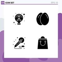 4 User Interface Solid Glyph Pack of modern Signs and Symbols of bulb microphone person egg studio Editable Vector Design Elements