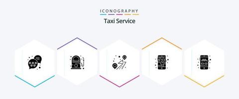 servicio de taxi paquete de iconos de 25 glifos que incluye taxi. aplicación alfiler. ruta. móvil vector