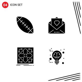 Mobile Interface Solid Glyph Set of 4 Pictograms of american infrastructure heart mail matrix Editable Vector Design Elements