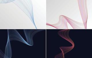 Set of 4 geometric wave pattern background Abstract waving line vector