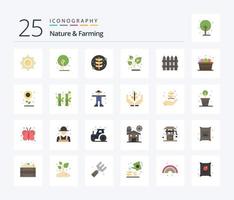 naturaleza y agricultura paquete de iconos de 25 colores planos que incluye granja. carro. lámina. jardín. agricultura vector
