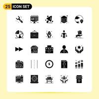 Mobile Interface Solid Glyph Set of 25 Pictograms of location destination construction tools delivery server Editable Vector Design Elements