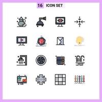 Universal Icon Symbols Group of 16 Modern Flat Color Filled Lines of change screen computer monitor collapse Editable Creative Vector Design Elements